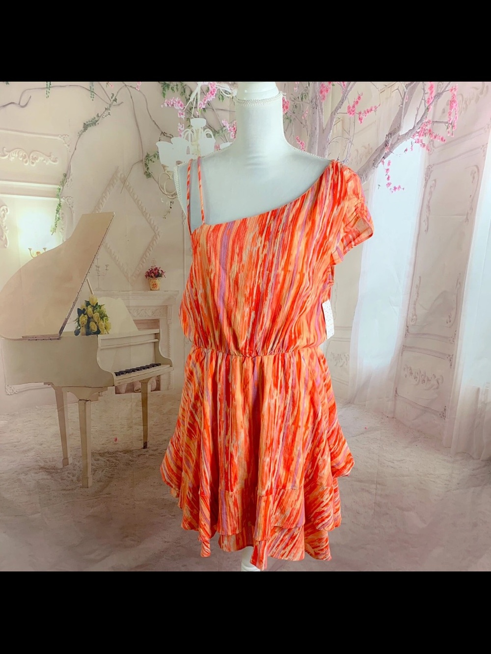 Free People NWT $99 Heart Shaped Face Mini Orange Striped Summer Dress XS - Picture 5 of 6